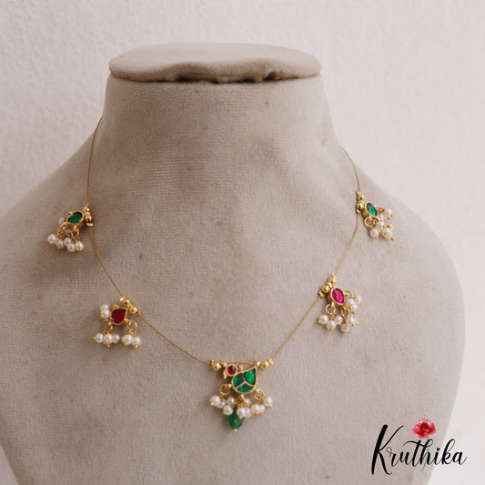 Pretty Teardrop Motifs Jadau Invisible Chain With Pearl Drops NC2720 (Available In 2 Colors)