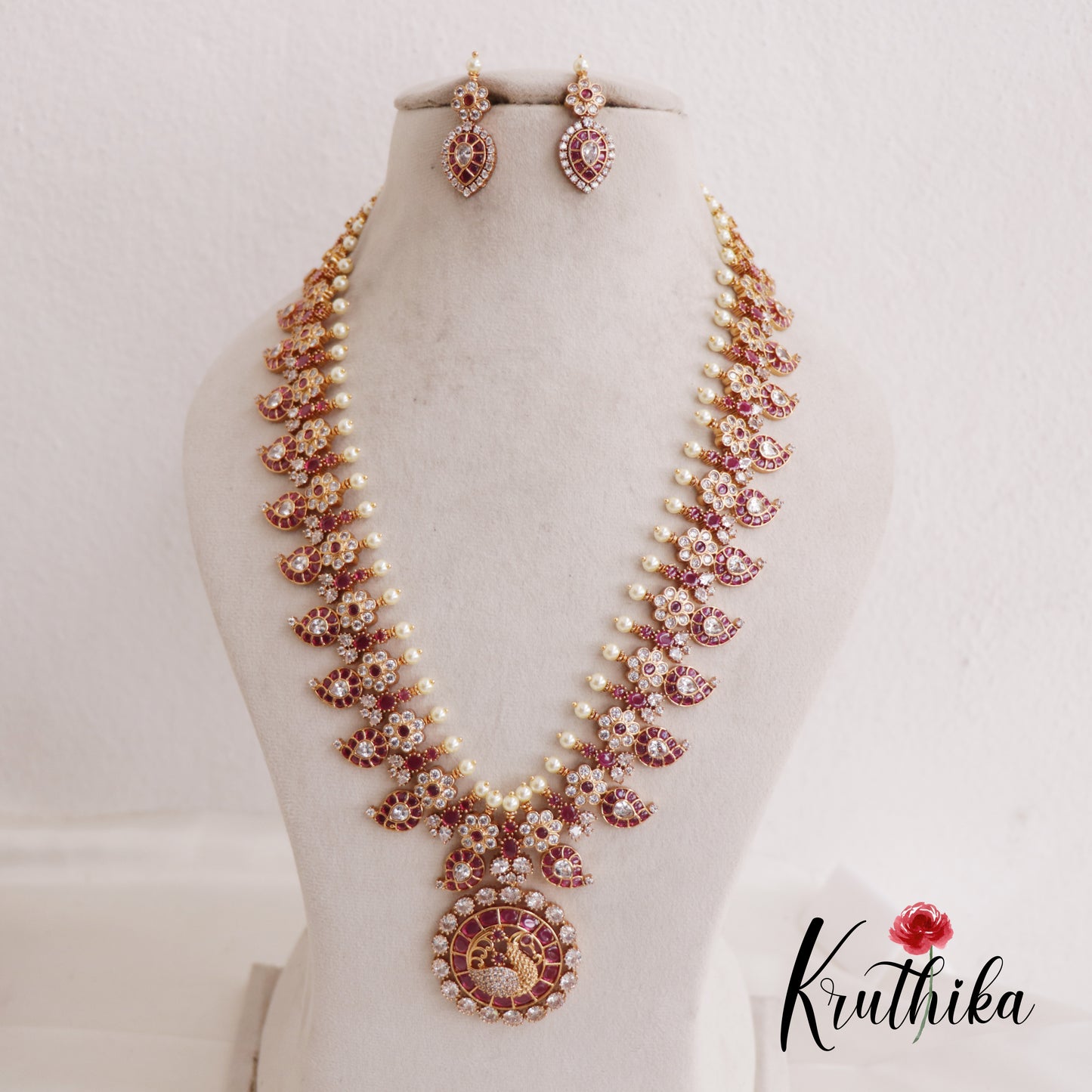 Traditional Mango Floral Jadau Haaram With Interchangeable Pendant (Available In 2 Colors) LH2029