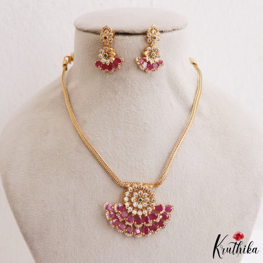 Trendy AD stones Pendant Chain Necklace Set NC3305