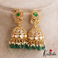 Premium AD Peacock Motifs Polki Jhumka With Green Bead Drops E1036