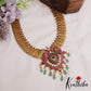 Traditional Peacock Motifs Antique Lakshmi Kasu Jadau Necklace With Green Bead Drops NC2884