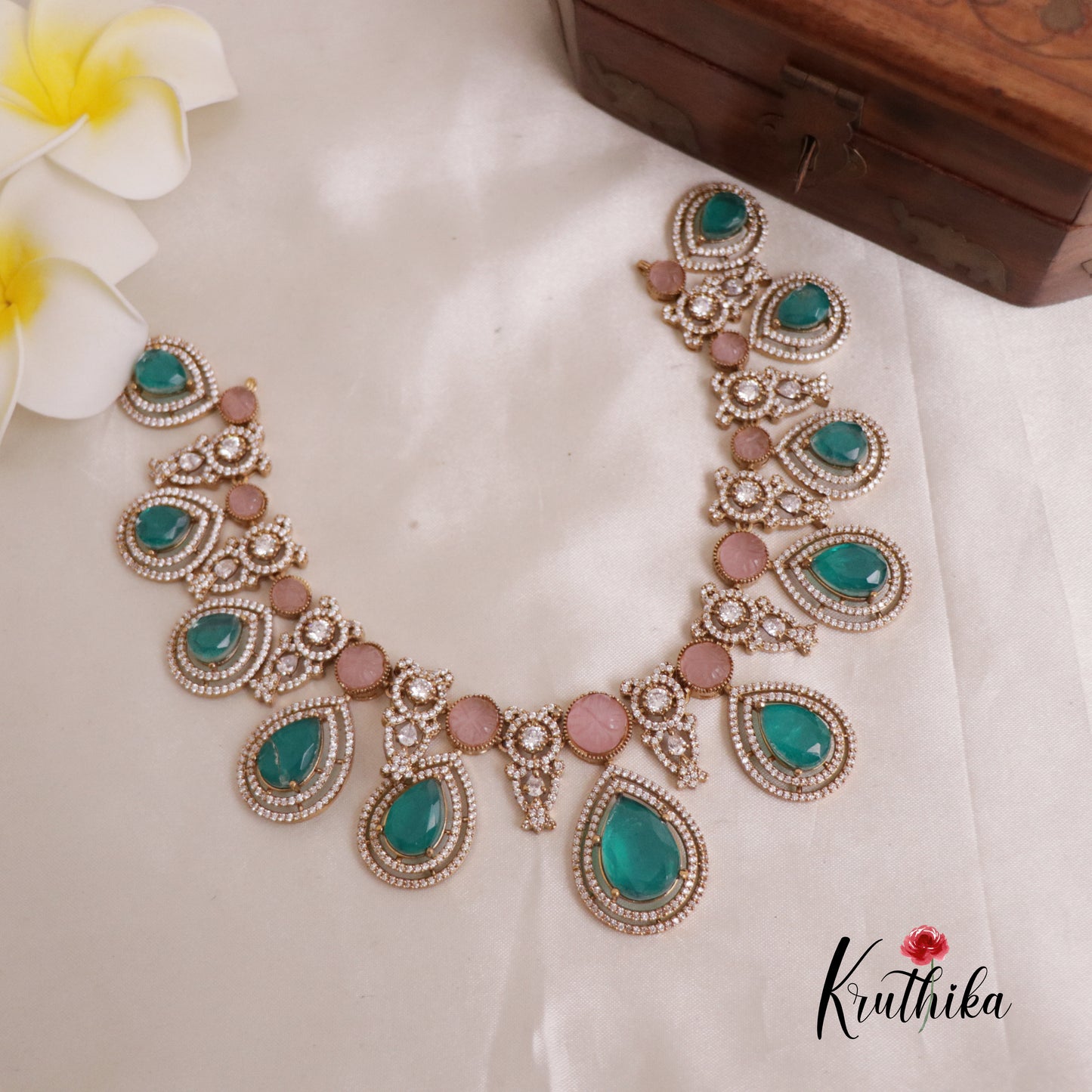 Elegant pastel AD droplet Stone Victorian Necklace NC1929