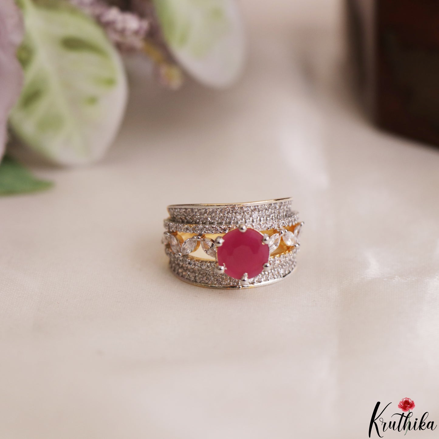 Pretty Adjustable CZ Finger Ring R57 (Available in 2 Colours)