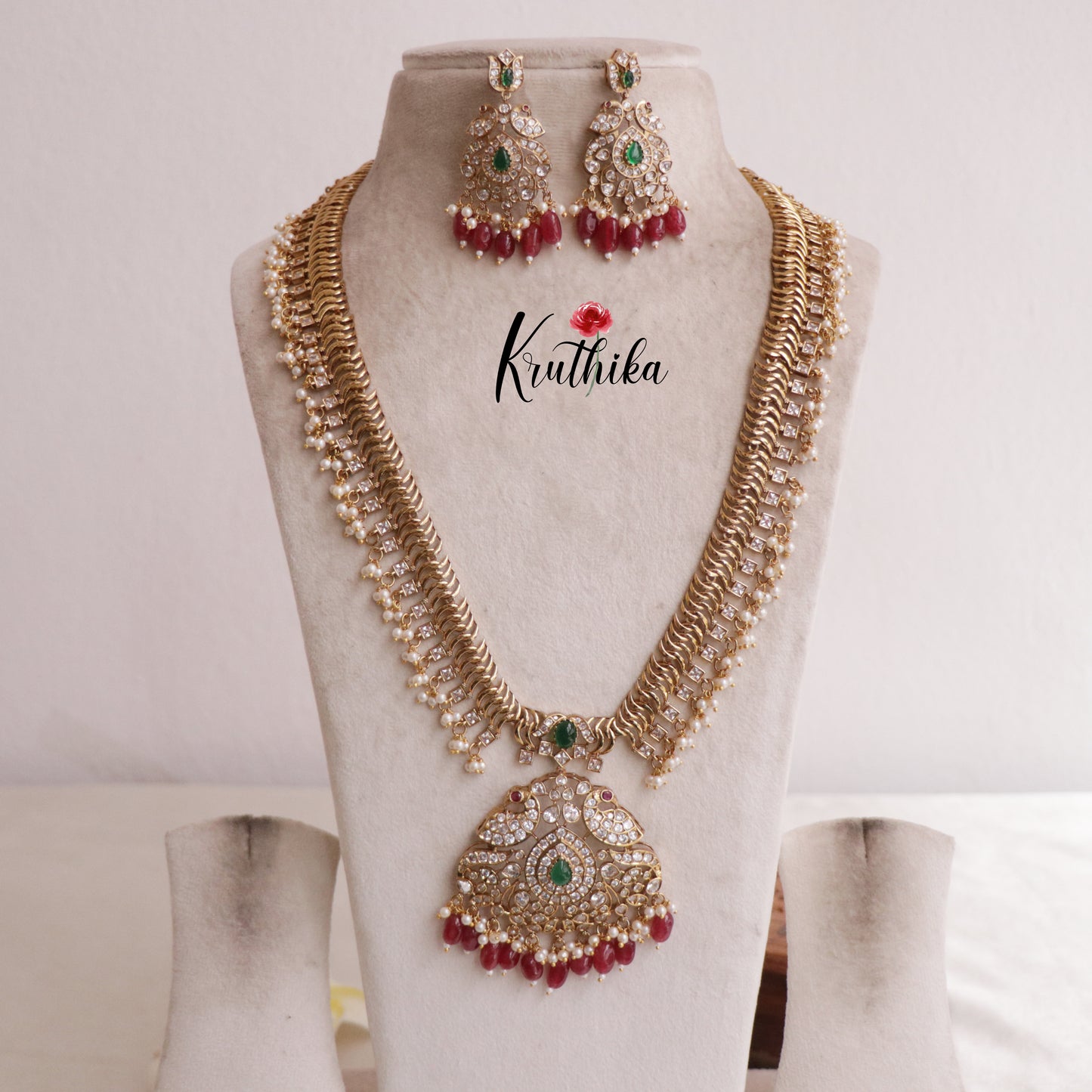 Grand Peacock Haaram with Red beads LH1839