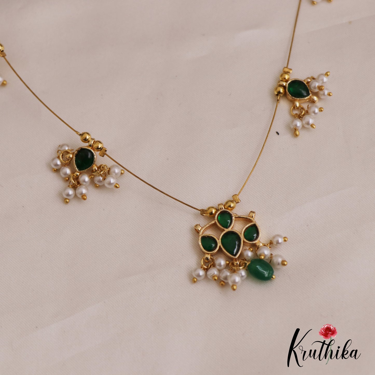 Simple Teardrop Motifs Jadau Invisible Chain With Pearl Drops NC2719 (Available In 4 Colors)