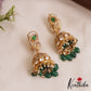 Premium AD Peacock Motifs Polki Jhumka With Green Bead Drops E1036