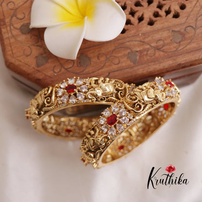Traditional  AD Temple Kada bangles - Ruby  B179