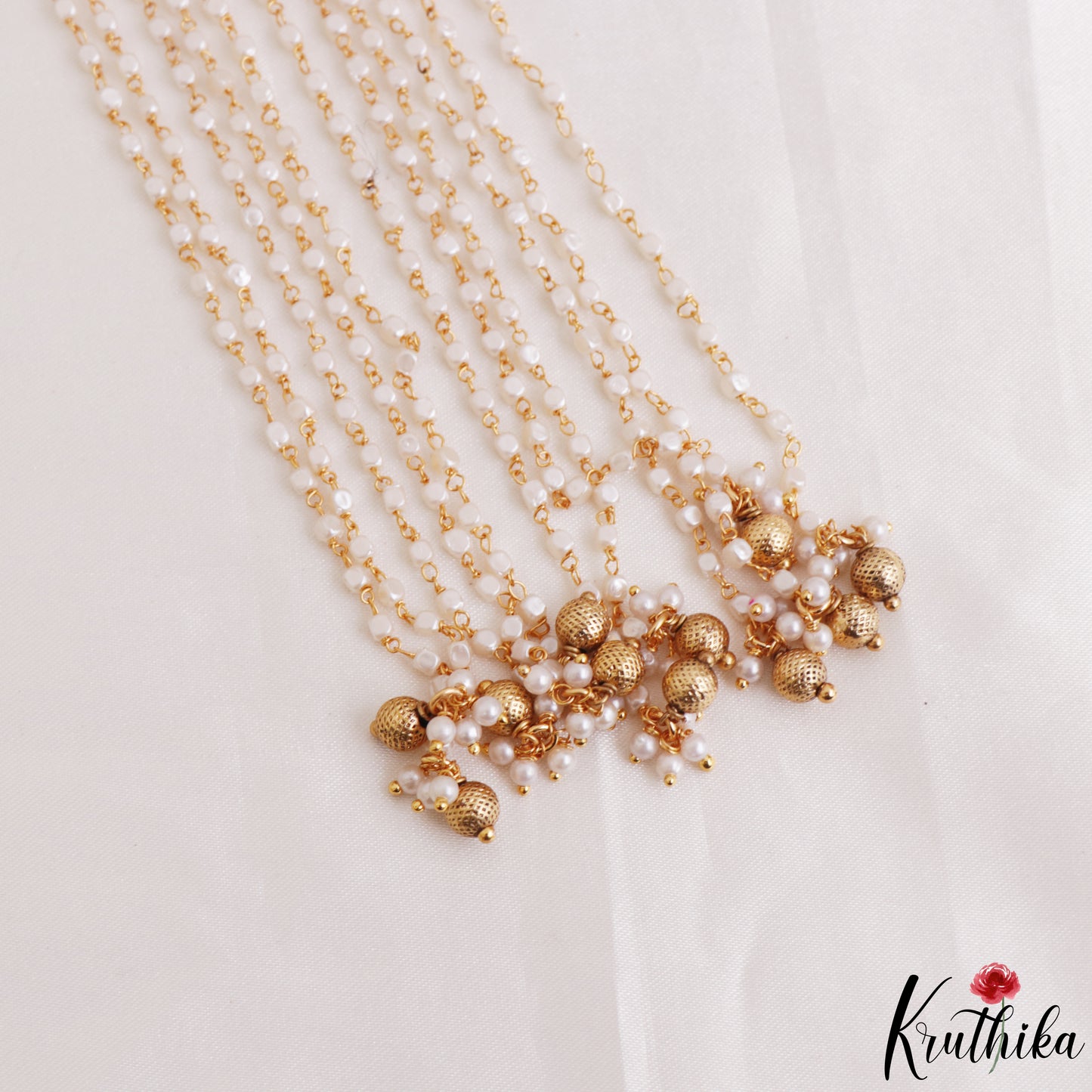 Premium Antique Nagas Lakshmi Motifs Multi Pearl Strand Kemp Jada Billa With Golden Bead Drops J420