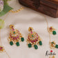 Beautiful Floral Motifs Chandbali Jadau Invisible Chain With Green Bead Drops NC2743