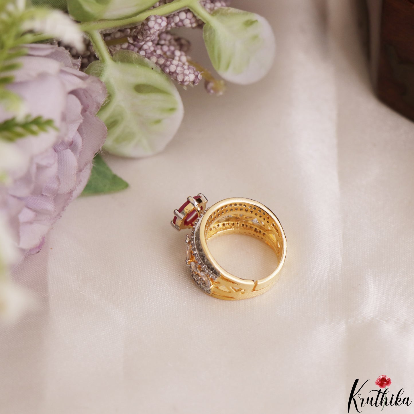 Pretty Adjustable CZ Finger Ring R57 (Available in 2 Colours)