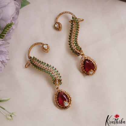 Gorgeous Leaf Teardrop Motifs CZ Victorian Ear Cuff E1138 (Available In 8 Colors)