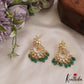 Beautiful Floral Chandbali Earrings With Green Bead Drops E879