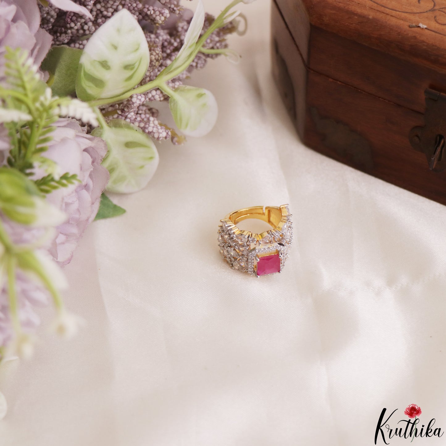 Classic Adjustable Gold-Tone CZ Finger Ring R58 (Available in 2 Colours)