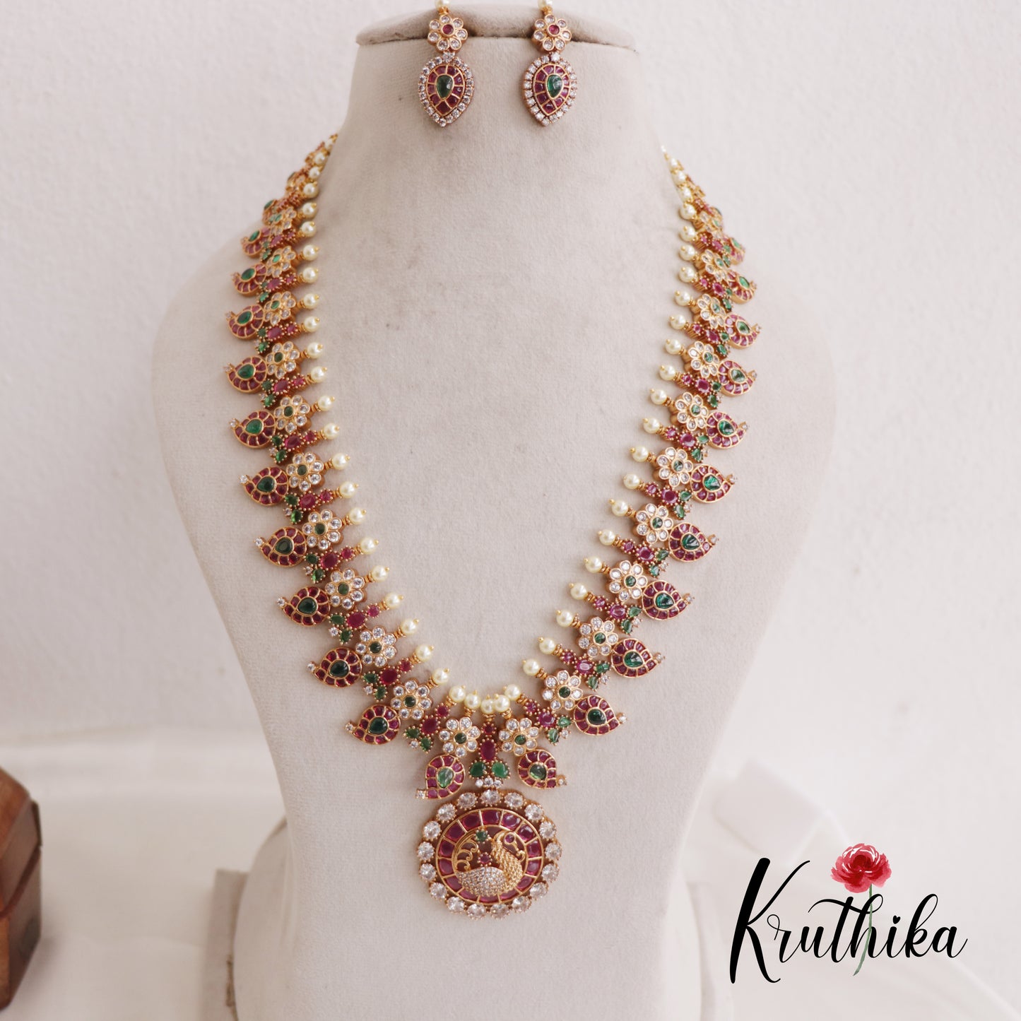 Traditional Mango Floral Jadau Haaram With Interchangeable Pendant (Available In 2 Colors) LH2029