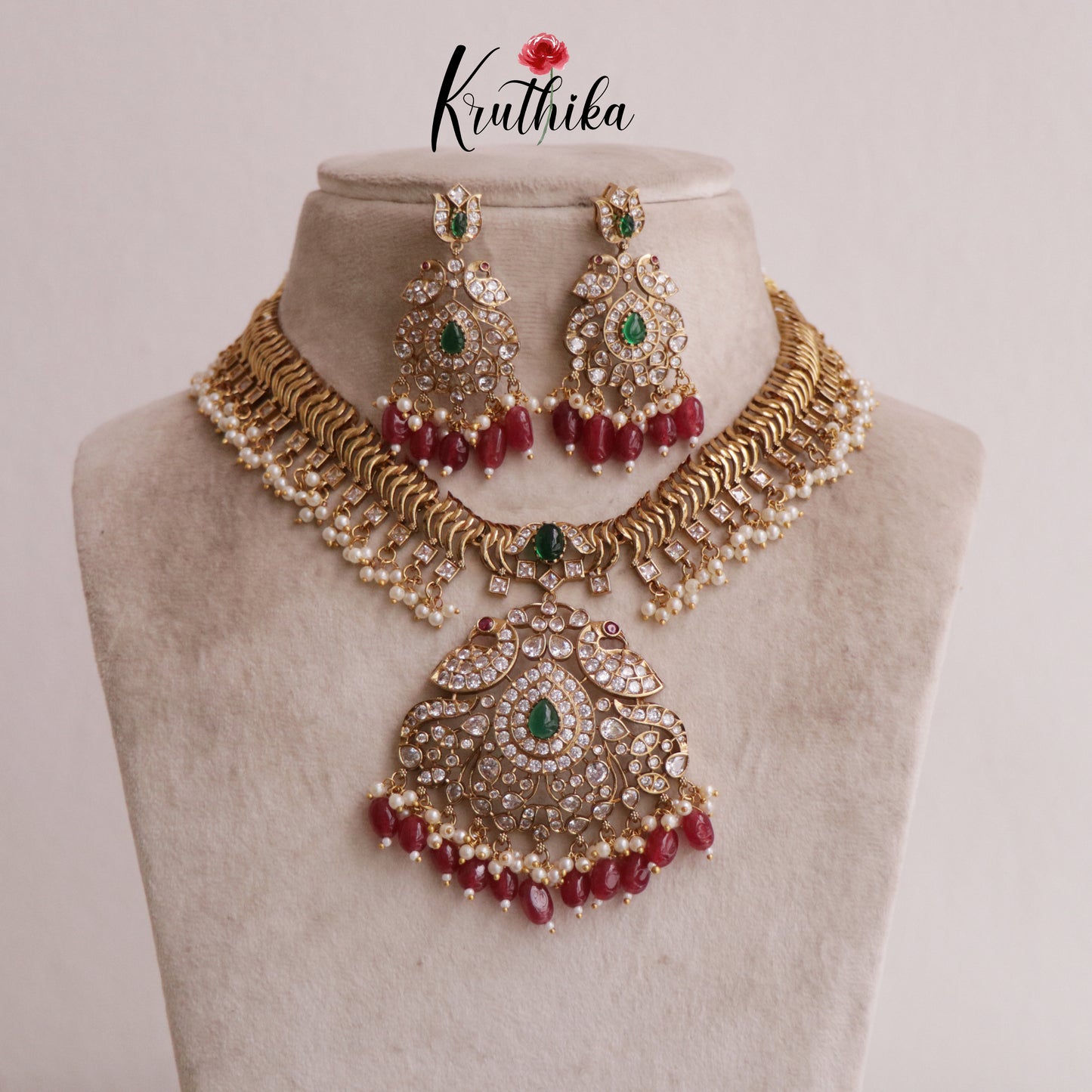 Grand Peacock Necklace with Red beads NC1912