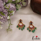 Classic Floral Chandbali Kemp Earrings With Green Bead Drops E880