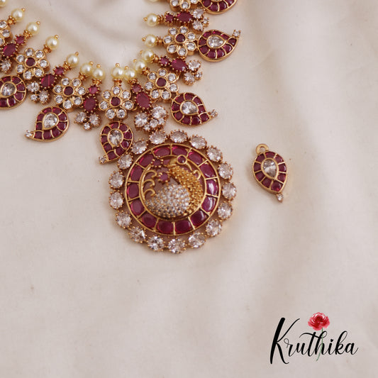 Traditional Mango Floral Jadau Necklace With Interchangeable Pendant NC2609 (Available In 2 Colors)