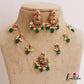 Beautiful Floral Motifs Chandbali Jadau Invisible Chain With Green Bead Drops NC2743