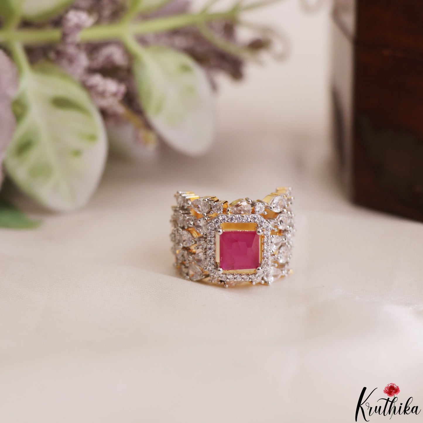 Classic Adjustable Gold-Tone CZ Finger Ring R58 (Available in 2 Colours)