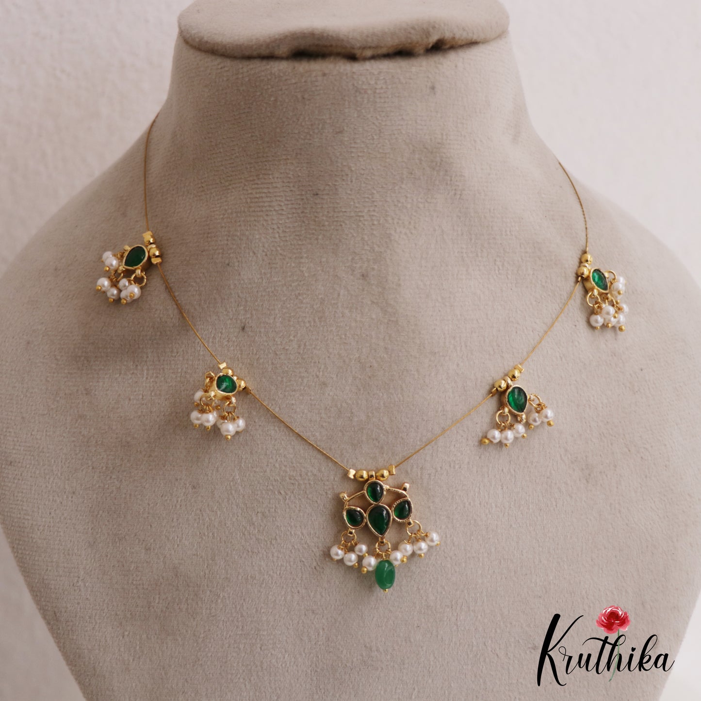 Simple Teardrop Motifs Jadau Invisible Chain With Pearl Drops NC2719 (Available In 4 Colors)