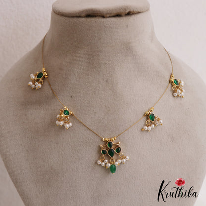 Simple Teardrop Motifs Jadau Invisible Chain With Pearl Drops NC2719 (Available In 4 Colors)