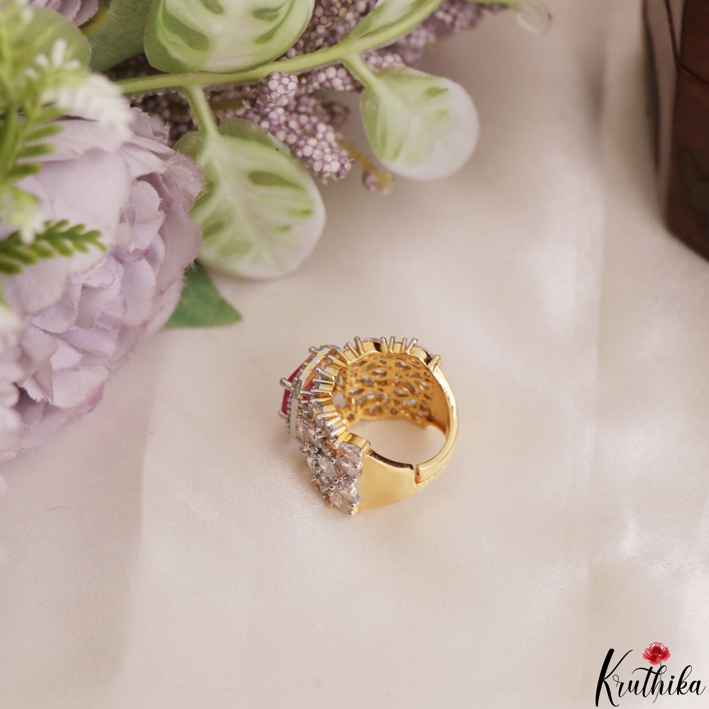 Classic Adjustable Gold-Tone CZ Finger Ring R58 (Available in 2 Colours)