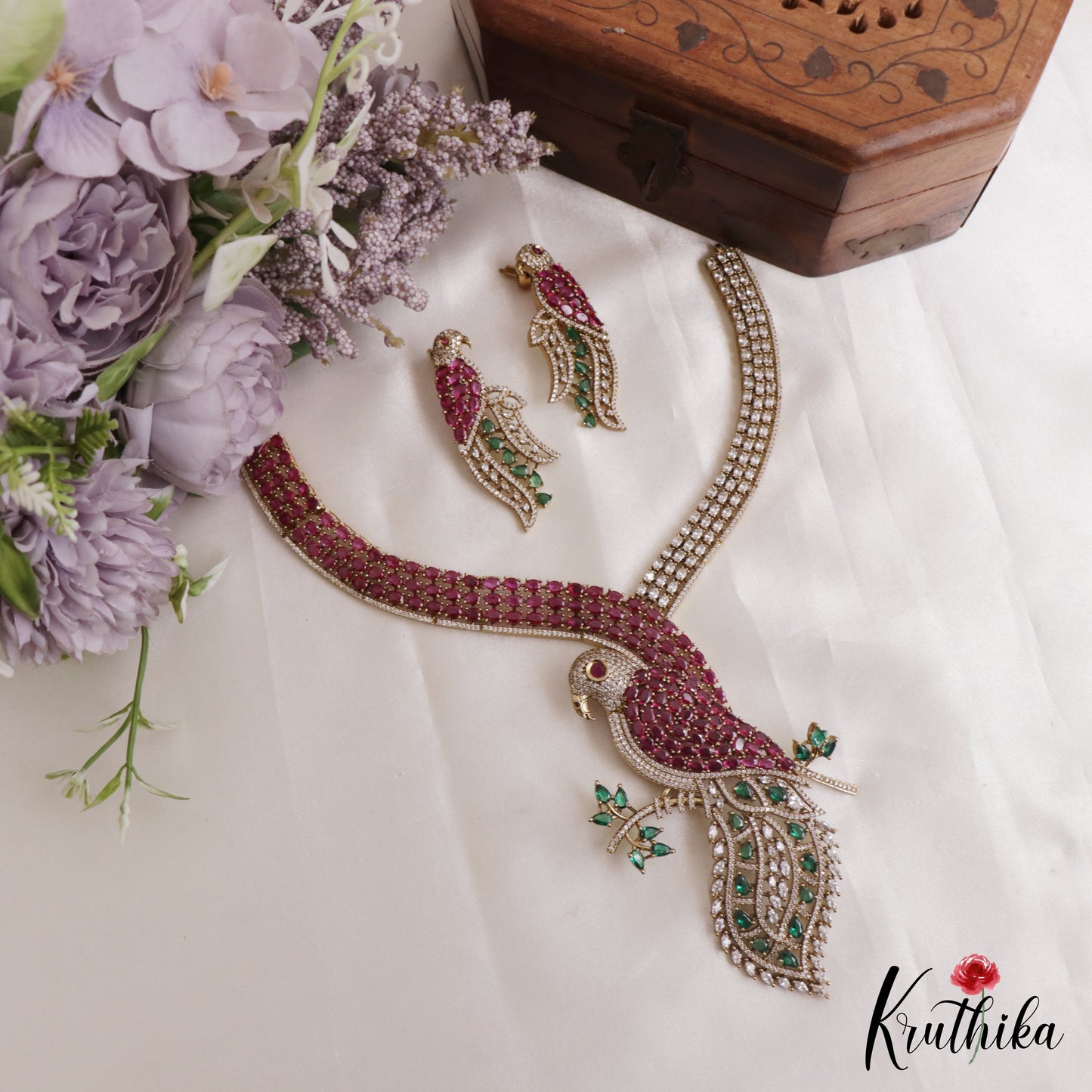 Stunning Parrot Motifs CZ Victorian Necklace NC3125