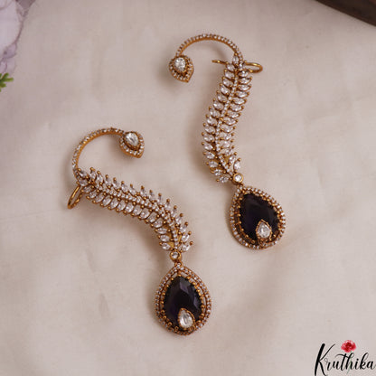 Gorgeous Leaf Teardrop Motifs CZ Victorian Ear Cuff E1138 (Available In 8 Colors)