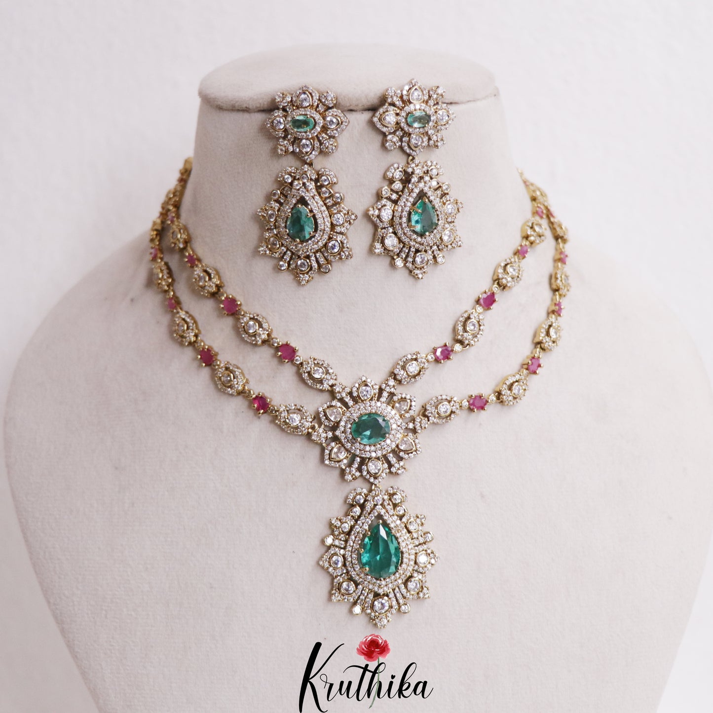 Elegant AD Teardrop Dual Strand Necklace  NC2547