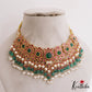 Gorgeous Floral Peacock Jadau Choker With Green Bead Drops NC2758