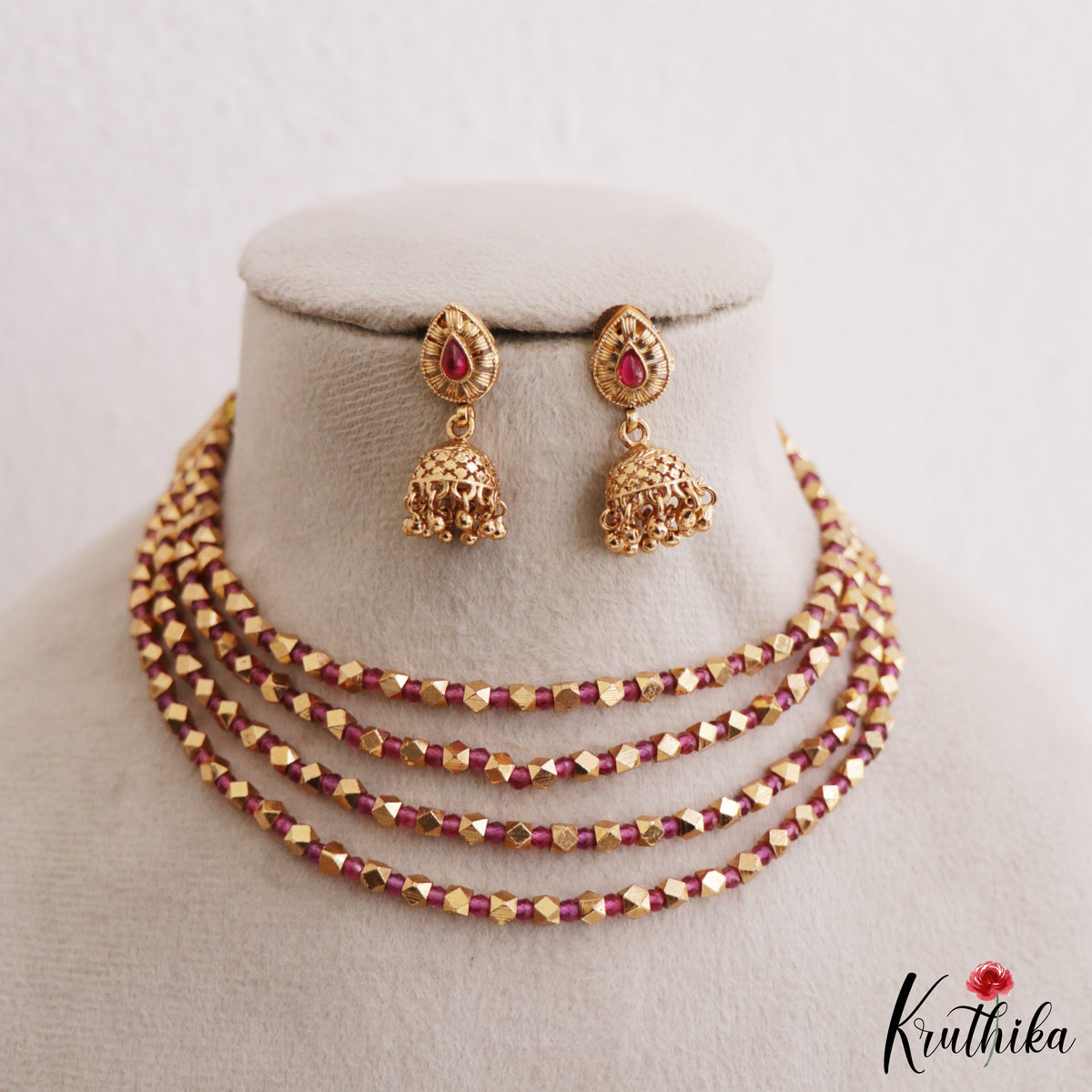 Layered golden beads necklace NC3300