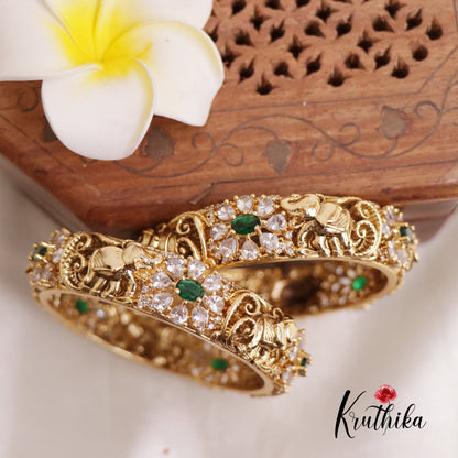 Traditional AD Temple Kada bangles - Emerald  B179