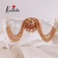 Premium  peacock coral Jada billa with Golden beads Earchains J82
