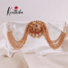 Premium  peacock coral Jada billa with Golden beads Earchains J82
