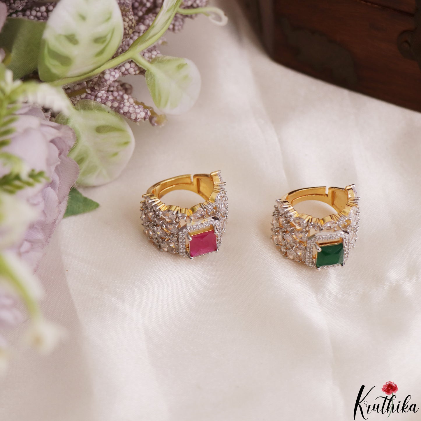 Classic Adjustable Gold-Tone CZ Finger Ring R58 (Available in 2 Colours)