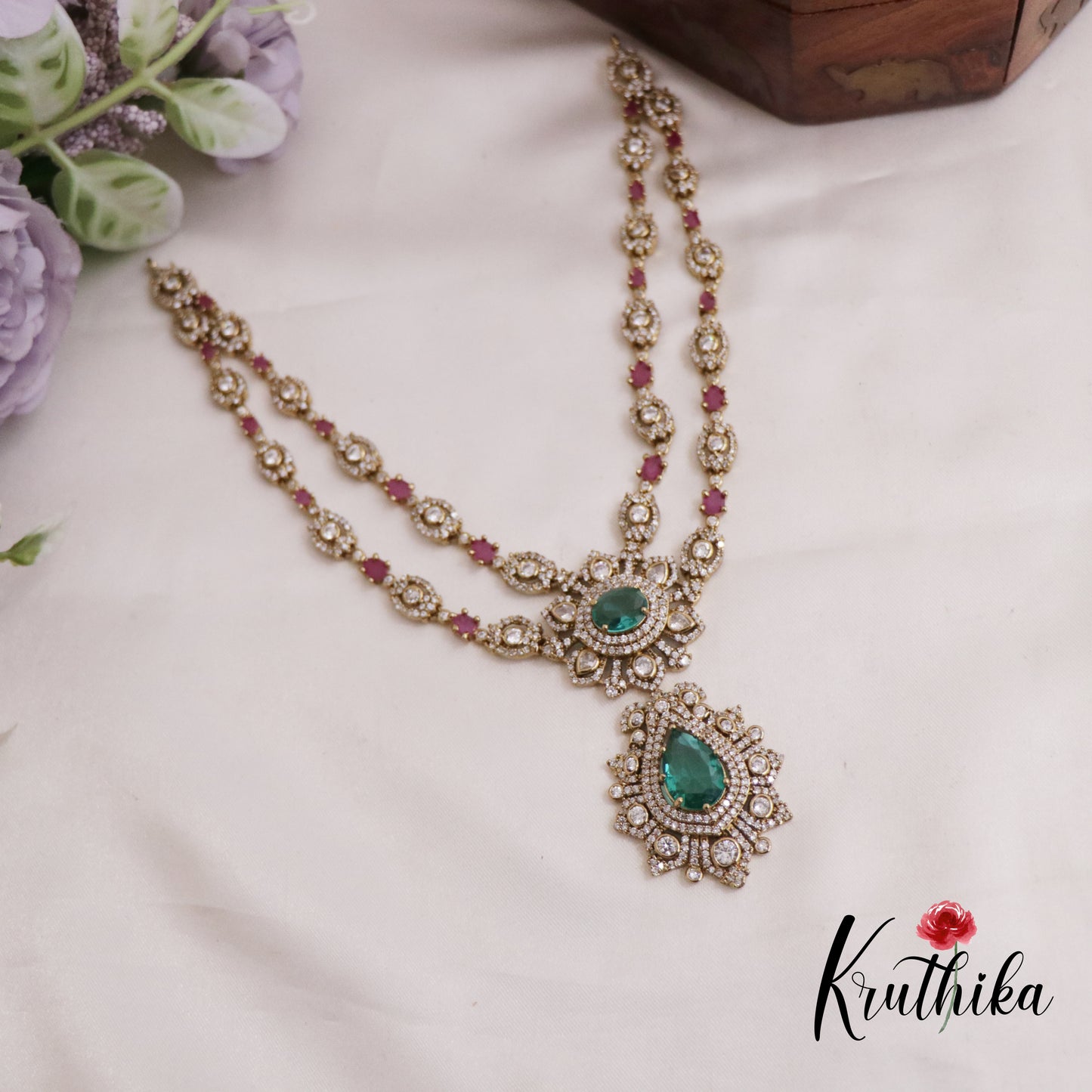 Elegant AD Teardrop Dual Strand Necklace  NC2547