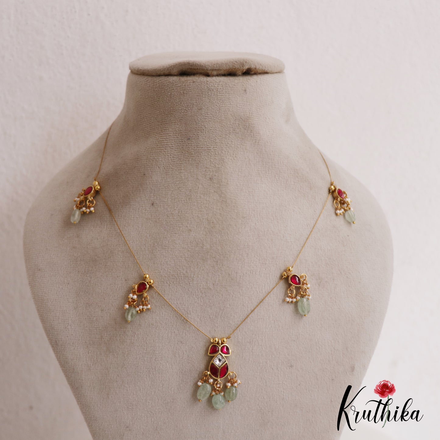 Trendy Teardrop Motifs Jadau Invisible Chain With Bead Drops NC2723 (Available In 2 Colors)