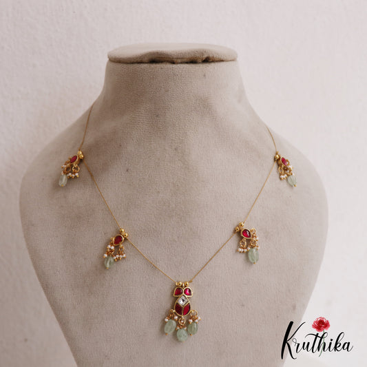Trendy Teardrop Motifs Jadau Invisible Chain With Bead Drops NC2723 (Available In 2 Colors)