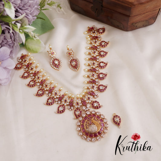 Traditional Mango Floral Jadau Necklace With Interchangeable Pendant NC2609 (Available In 2 Colors)