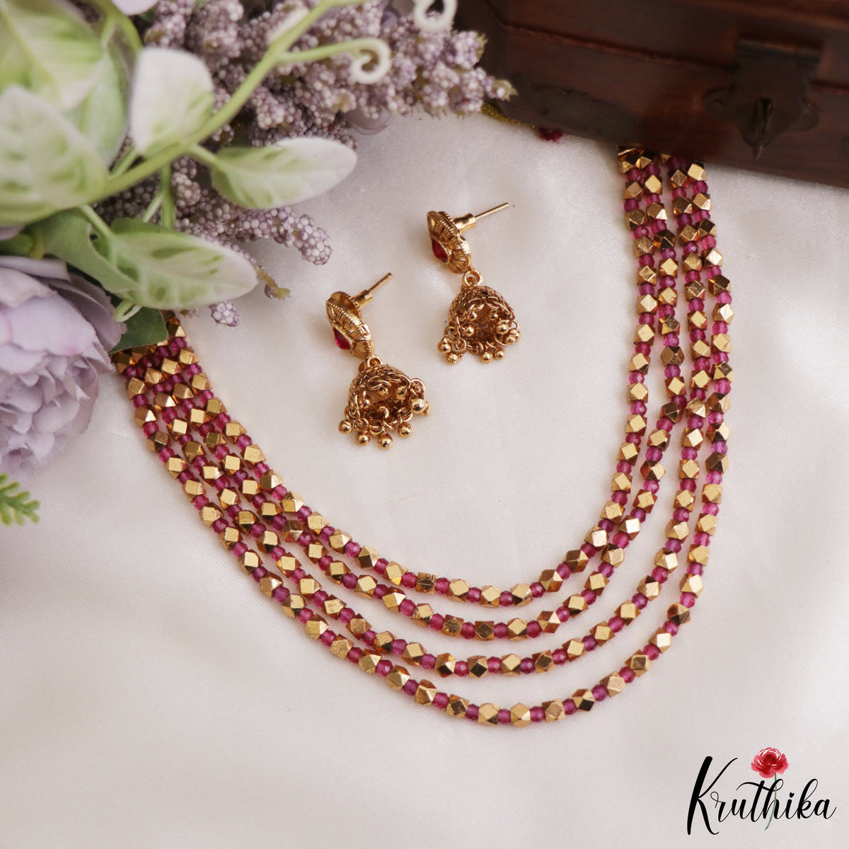 Layered golden beads necklace NC3300