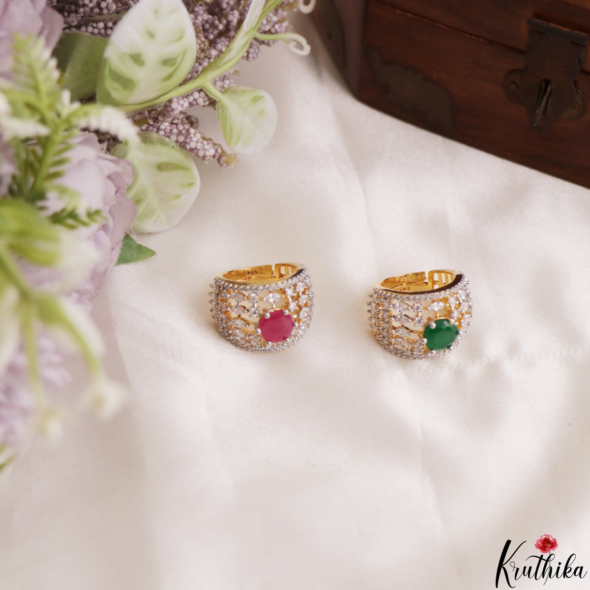 Trendy Geometric Adjustable CZ Finger Ring R55 (Available in 2 Colours)