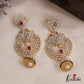 Stunning Peacock Motifs AD Victorian Chandbali Jhumka Earrings With Pearl Drop E1132 (Available In 3 Colors)