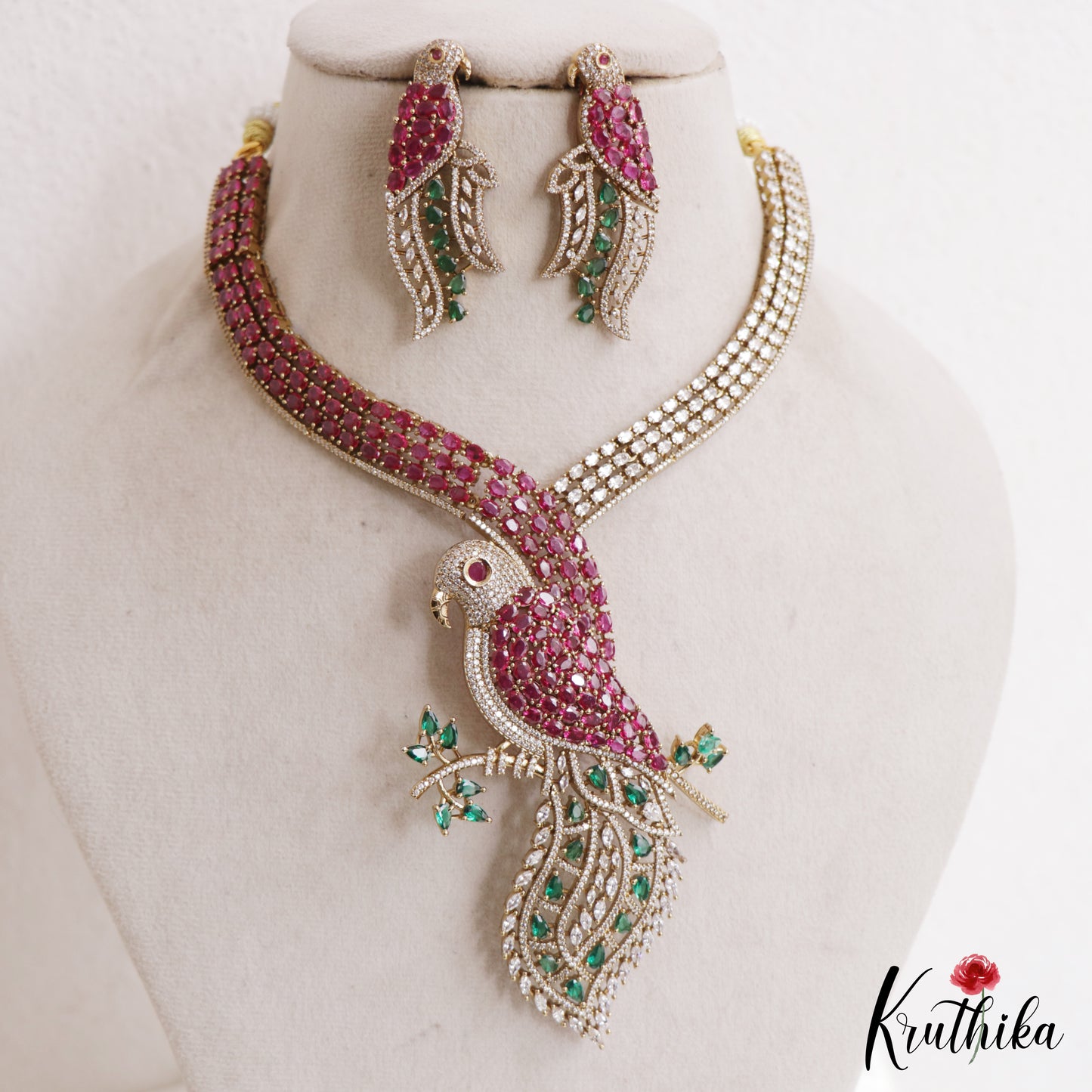 Stunning Parrot Motifs CZ Victorian Necklace NC3125