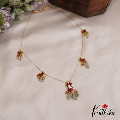 Trendy Teardrop Motifs Jadau Invisible Chain With Bead Drops NC2723 (Available In 2 Colors)
