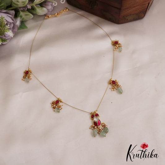 Trendy Teardrop Motifs Jadau Invisible Chain With Bead Drops NC2723 (Available In 2 Colors)