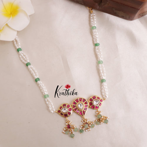 Pretty Jadau Pendant Pearl Beads Necklace NC1931