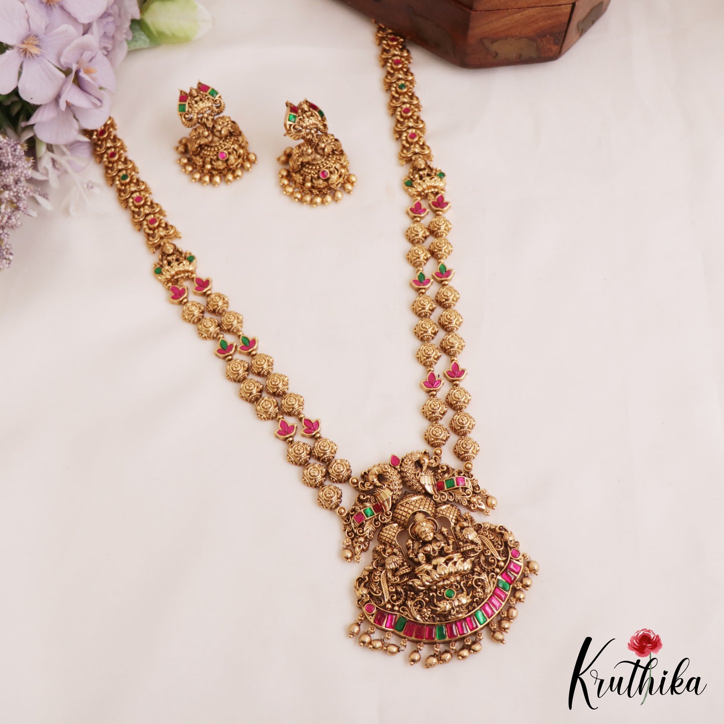 Grand Lakshmi Jadau Beads Haaram LH2000 (Available In 2 Colors)