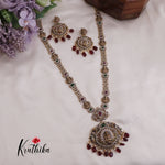 Simple AD Victorian Finish Lakshmi Pendant Haram with Ruby Beads Drops LH1983