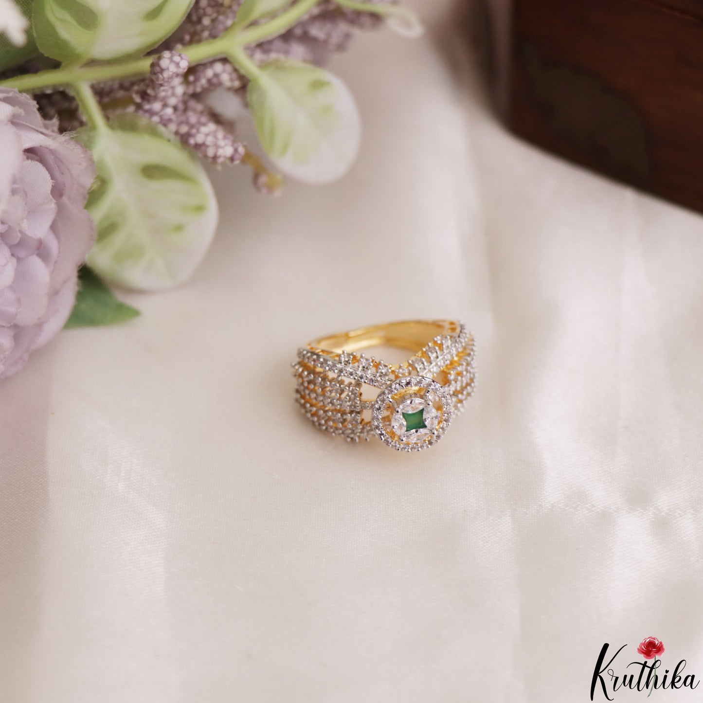 Pretty Adjustable Gold-Tone CZ Finger Ring R61 (Available in 2 Colours)