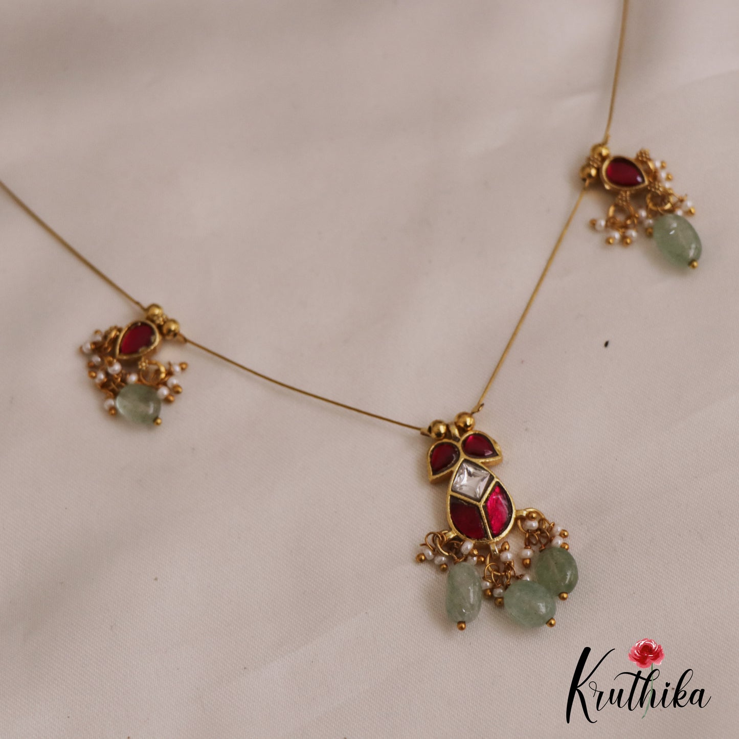 Trendy Teardrop Motifs Jadau Invisible Chain With Bead Drops NC2723 (Available In 2 Colors)